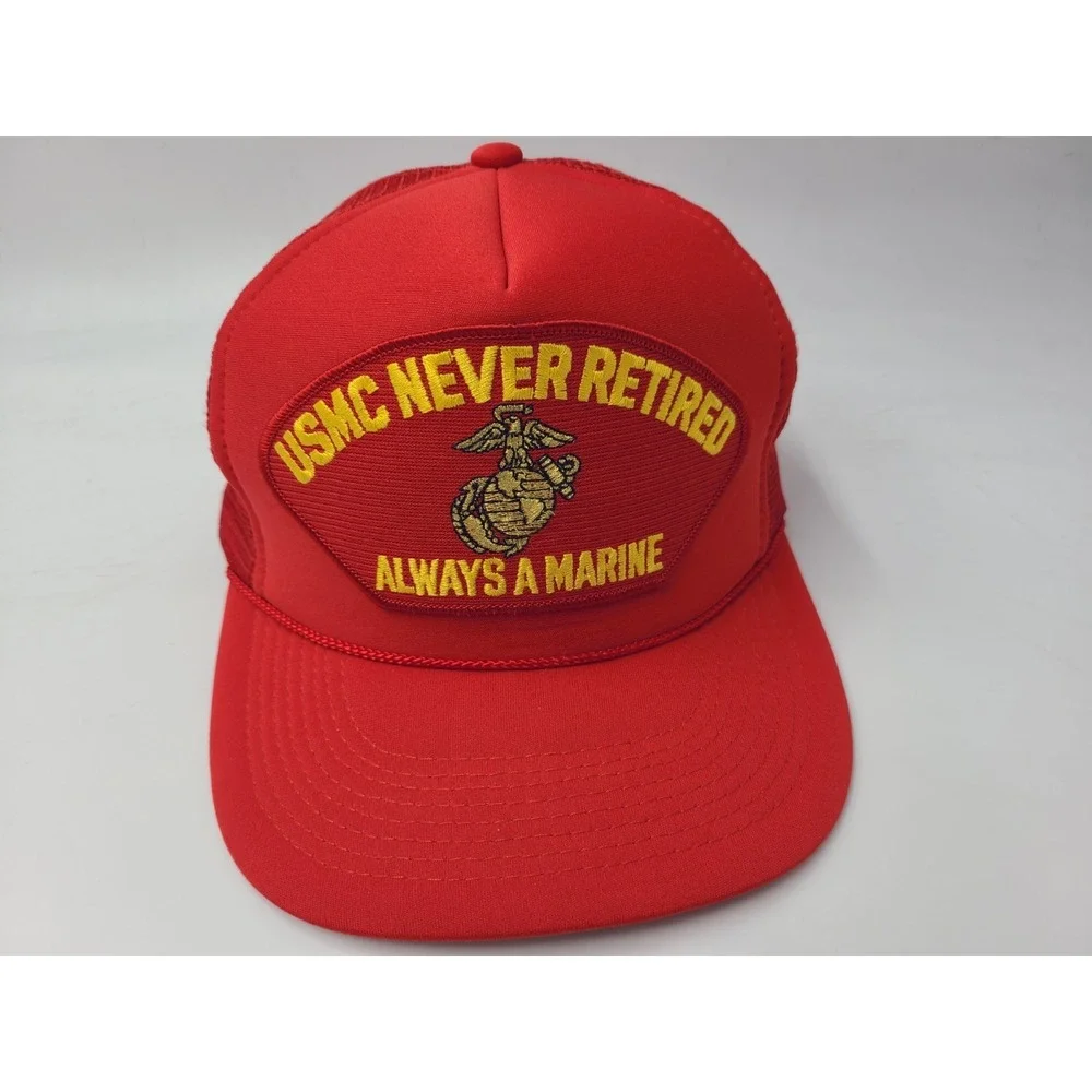 Vintage USMC Never Retired Always A Marine Patch‎ Mesh Trucker Snapback Hat Cap